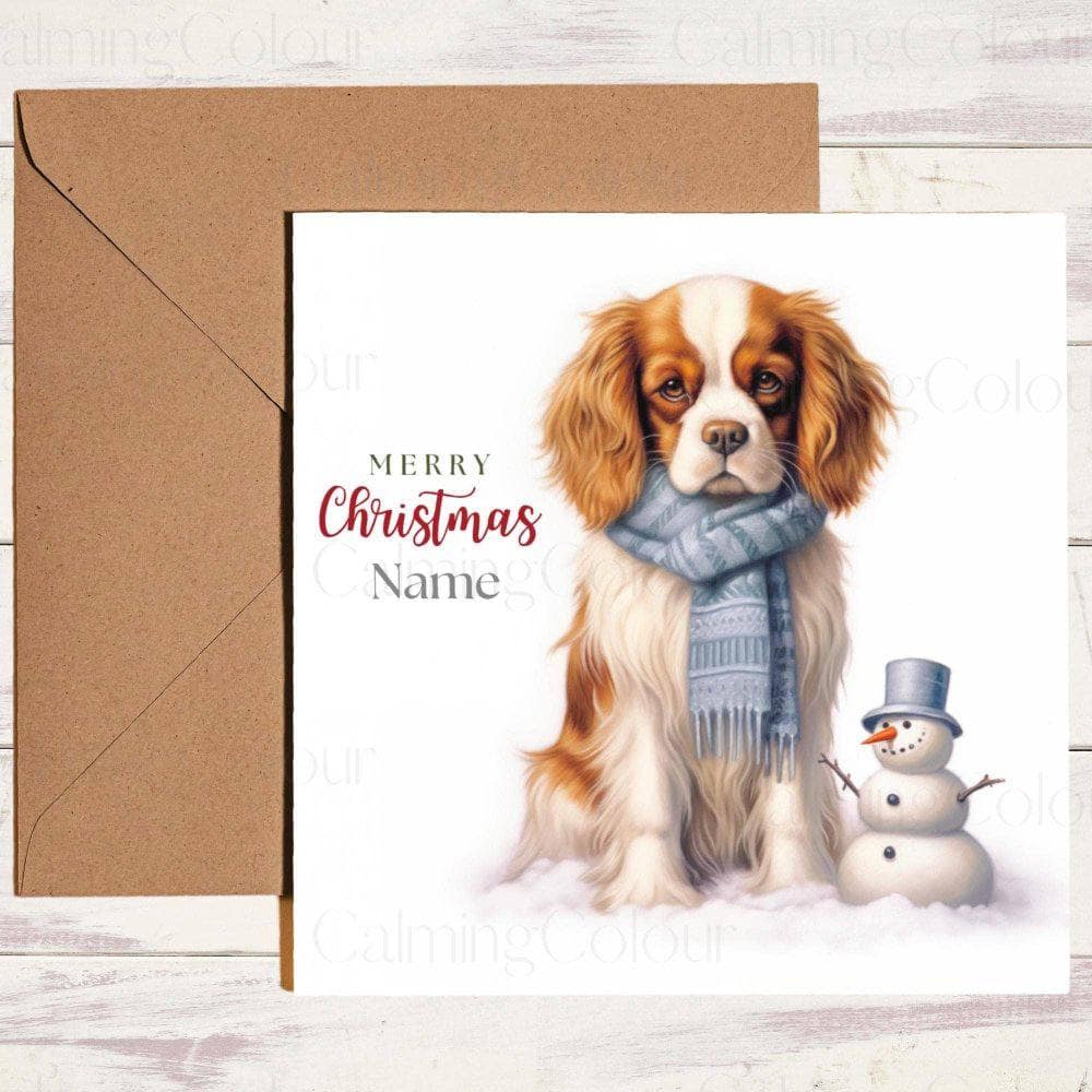 Personalised Cavalier King with Mini Snowman | Christmas Card | Christmas Card (Personalised)