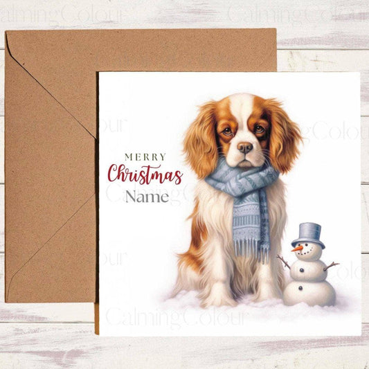 Personalised Cavalier King with Mini Snowman | Christmas Card | Christmas Card (Personalised)