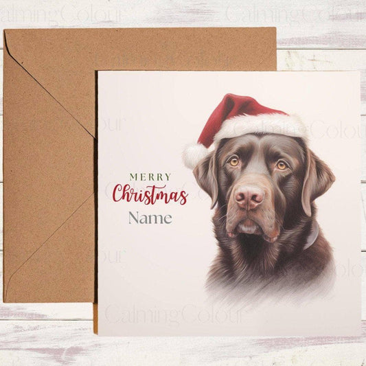 Personalised Chocolate Labrador with Red Santa Hat | Christmas Card | Christmas Card (Personalised)