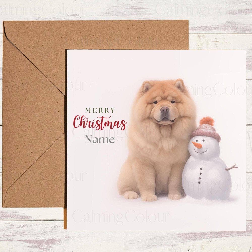 Personalised Chow Chow with Mini Snowman | Christmas Card | Christmas Card (Personalised)