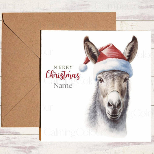 Personalised Donkey wearing Red Santa Hat | Christmas Card | Christmas Card (Personalised)