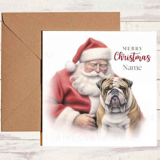 Personalised English Bulldog with Santa | Christmas Card | Christmas Card (Personalised)