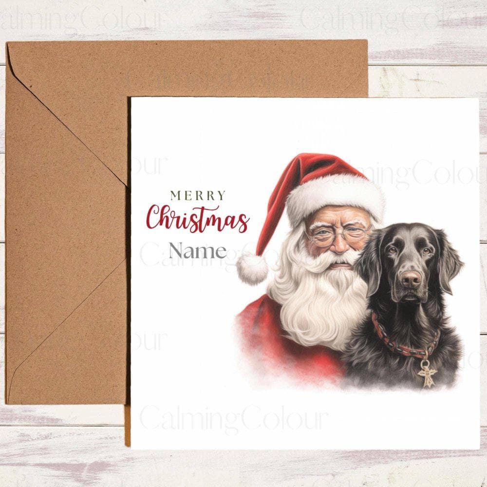 Personalised Flat - Coated Retriever with Santa | Christmas Card | Christmas Card (Personalised)