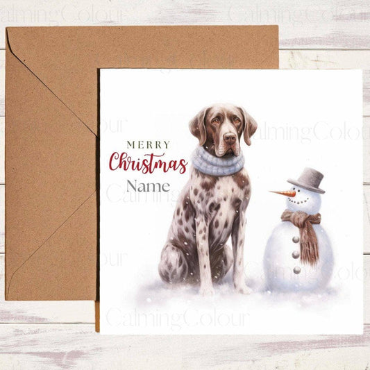 Personalised German Pointer with Mini Snowman | Christmas Card | Christmas Card (Personalised)