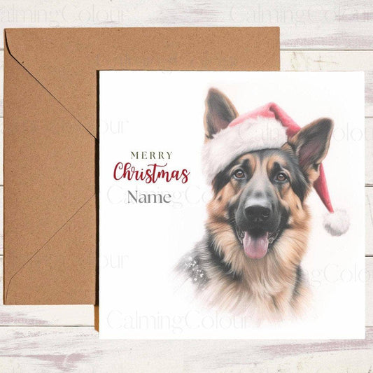 Personalised German Shepherd wearing Red Santa Hat | Christmas Card | Christmas Card (Personalised)