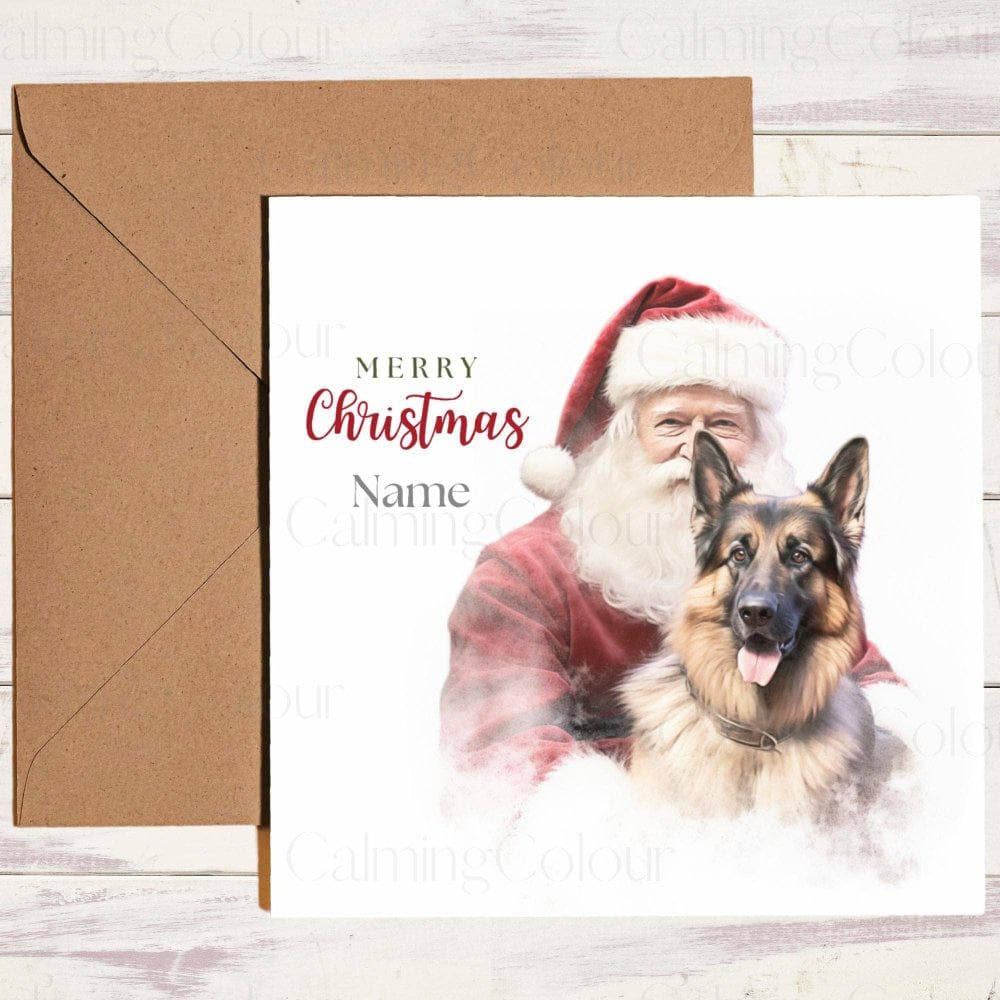 Personalised German Shepherd with Santa | Christmas Card | Calming Colour