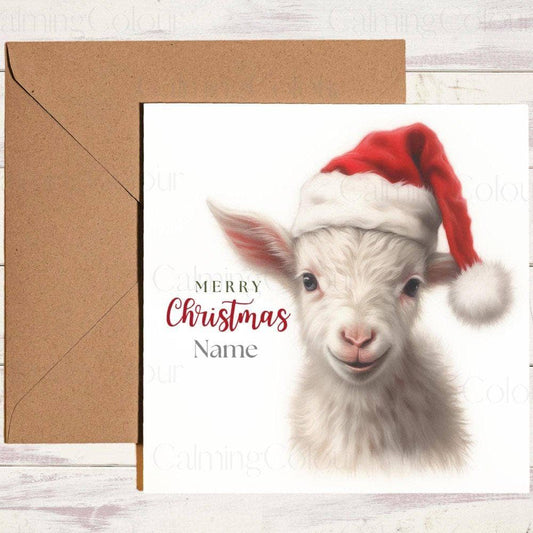 Personalised Goat wearing Red Santa Hat | Christmas Card | Christmas Card (Personalised)