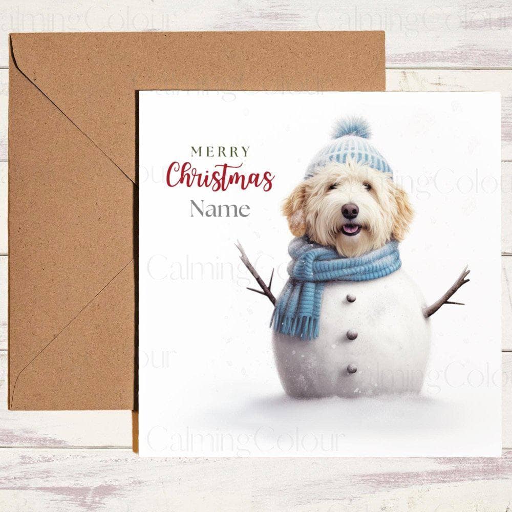 Personalised Goldendoodle as a SnowDog | Christmas Card | Calming Colour