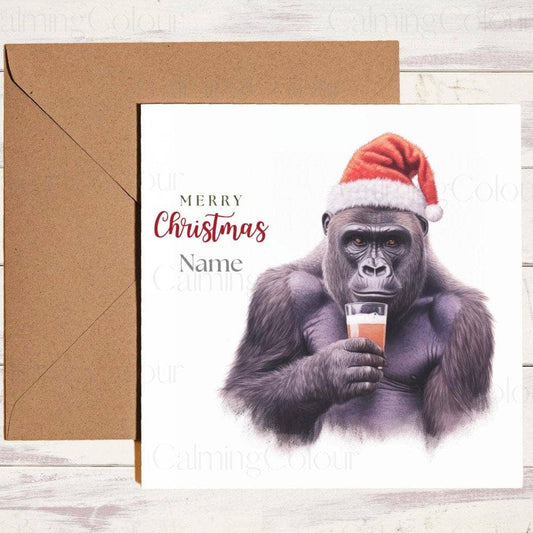 Personalised Gorilla wearing Red Santa Hat | Christmas Card | Christmas Card (Personalised)