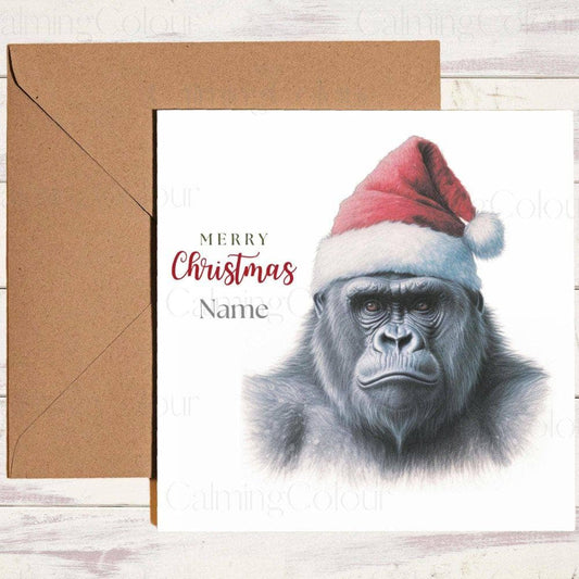 Personalised Gorilla with Red Santa Hat | Christmas Card | Christmas Card (Personalised)