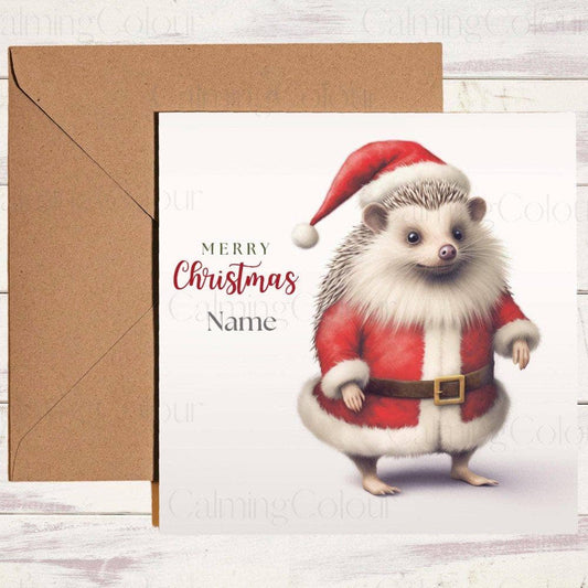 Personalised Hedgehog dressed as Santa | Christmas Card | Christmas Card (Personalised)