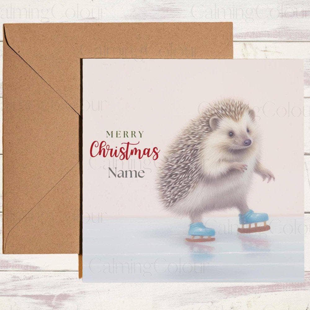 Personalised Ice Skating Hedgehog | Christmas Card | Christmas Card (Personalised)