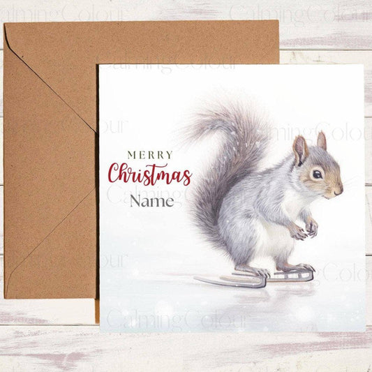 Personalised Ice Skating Squirrel Christmas Card | Christmas Card (Personalised)