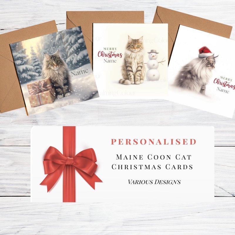 Personalised Maine Coon Cat Christmas Cards | Holiday Greeting | Christmas Card (Personalised)