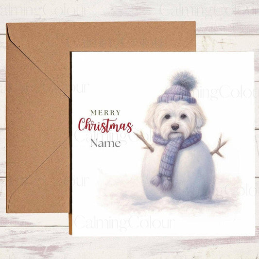 Personalised Maltese as a SnowDog | Christmas Card | Calming Colour