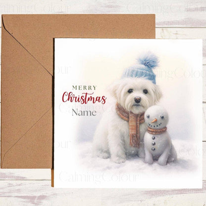 Personalised Maltese with a Mini Snowman | Christmas Card | Christmas Card (Personalised)