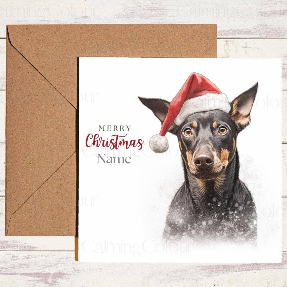 Personalised Manchester Terrier wearing Red Santa Hat | Christmas Card | Christmas Card (Personalised)