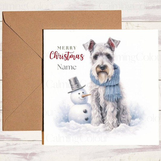 Personalised Miniature Schnauzer with a Mini Snowman | Christmas Card | Christmas Card (Personalised)