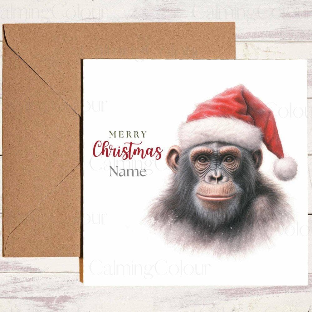 Personalised Monkey wearing Red Santa Hat | Christmas Card | Christmas Card (Personalised)