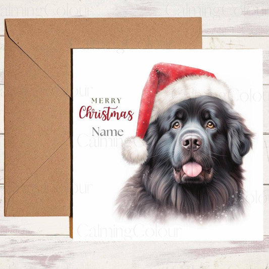 Personalised Newfoundland wearing Red Santa Hat | Christmas Card | Christmas Card (Personalised)