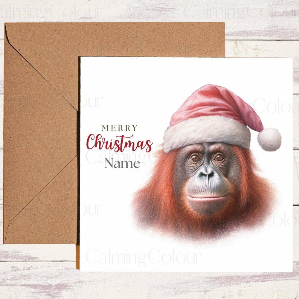 Personalised Orangutan wearing Red Santa Hat | Christmas Card | Christmas Card (Personalised)