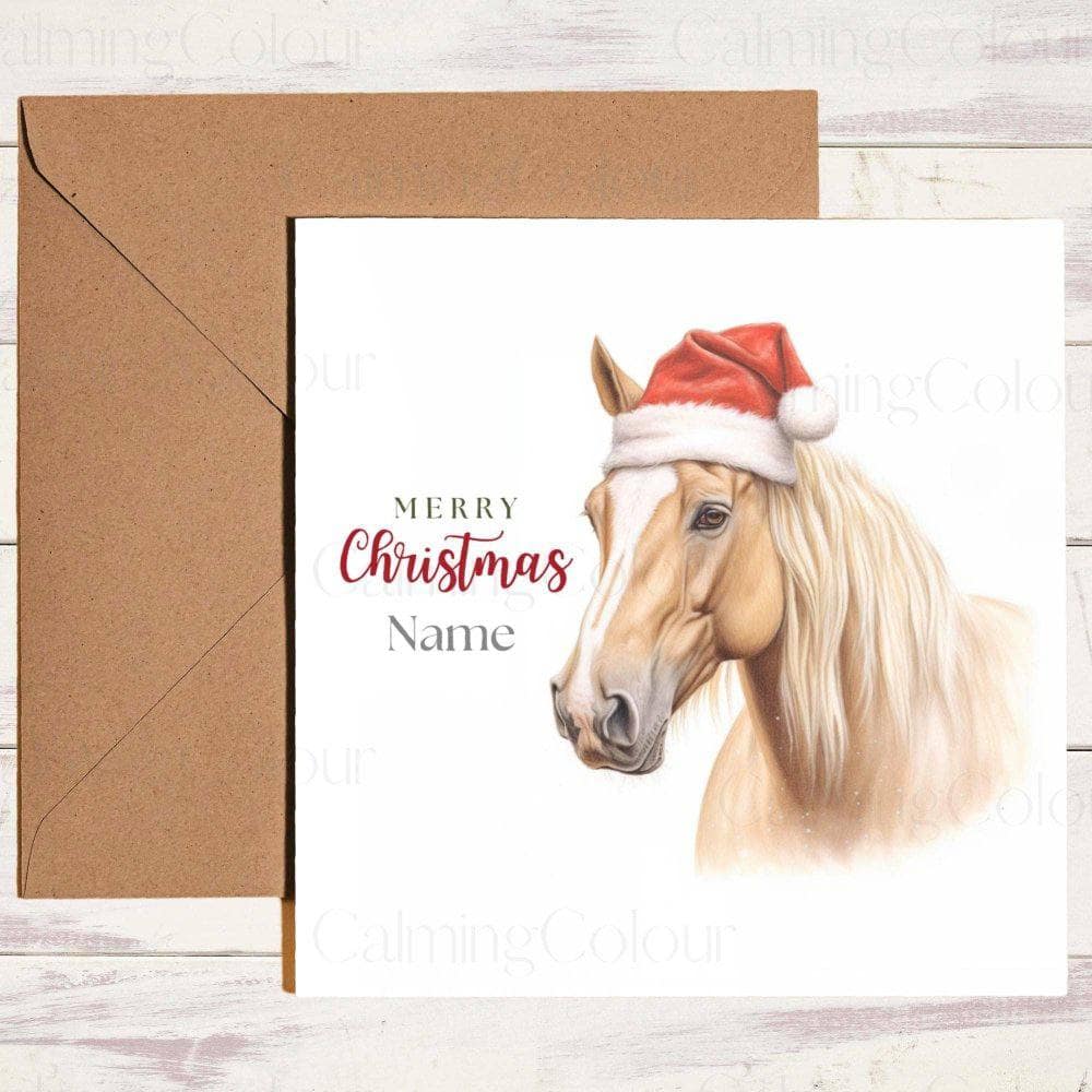 Personalised Palomino wearing Red Santa Hat | Christmas Card | Christmas Card (Personalised)