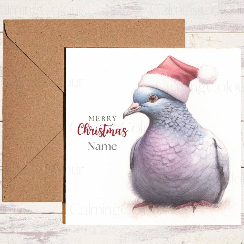 Personalised Pigeon wearing Red Santa Hat | Christmas Card | Christmas Card (Personalised)