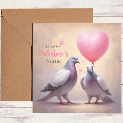 Personalised Pigeon with Heart Balloon | Valentine's Card |