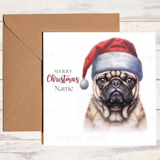 Personalised Pug wearing Red Santa Hat | Christmas Card | Christmas Card (Personalised)