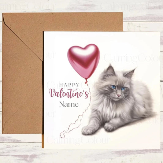 Personalised Ragdoll with Red Balloon | Valentine's Card | Valentine's Day (Personalised)