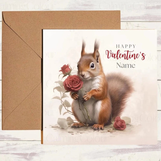 Personalised Red Squirrel with Red Rose | Valentine's Card | With Love | Valentine's Day (Personalised)