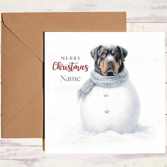 Personalised Rottweiler as a SnowDog | Christmas Card | Calming Colour