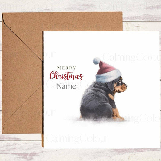 Personalised Rottweiler with Red Santa Hat | Christmas Card | Christmas Card (Personalised)