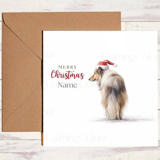 Personalised Rough Collie wearing Red Santa Hat | Christmas Card | Christmas Card (Personalised)