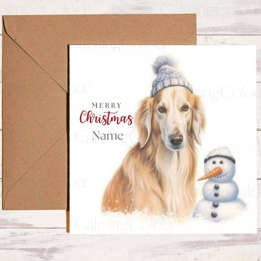 Personalised Saluki with a Mini Snowman | Christmas Card | Christmas Card (Personalised)