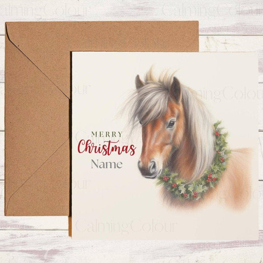 Personalised Shetland Pony | Christmas Wreath | Christmas Card | Christmas Card (Personalised)