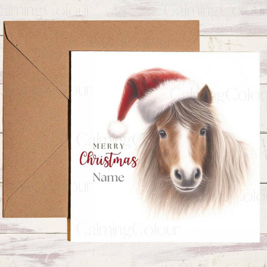 Personalised Shetland Pony wearing Red Santa Hat | Christmas Card | Christmas Card (Personalised)