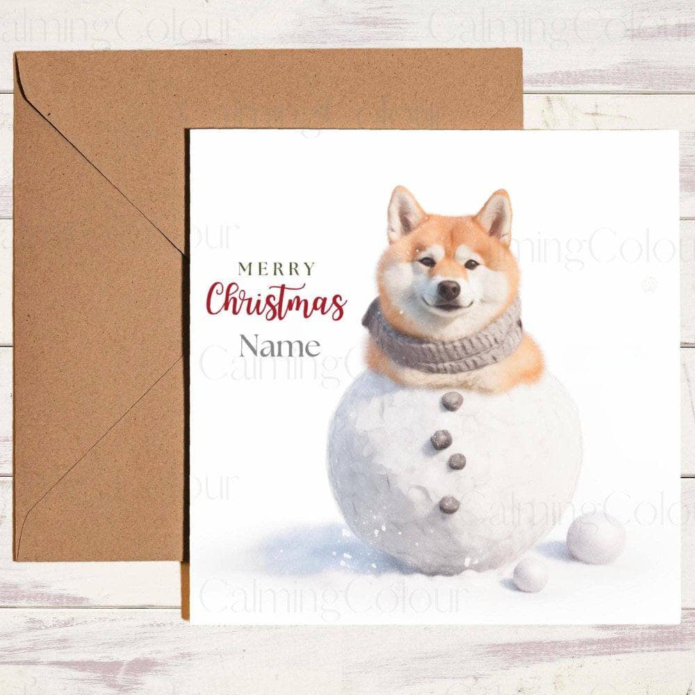 Personalised Shiba Inu as a SnowDog | Christmas Card | Calming Colour