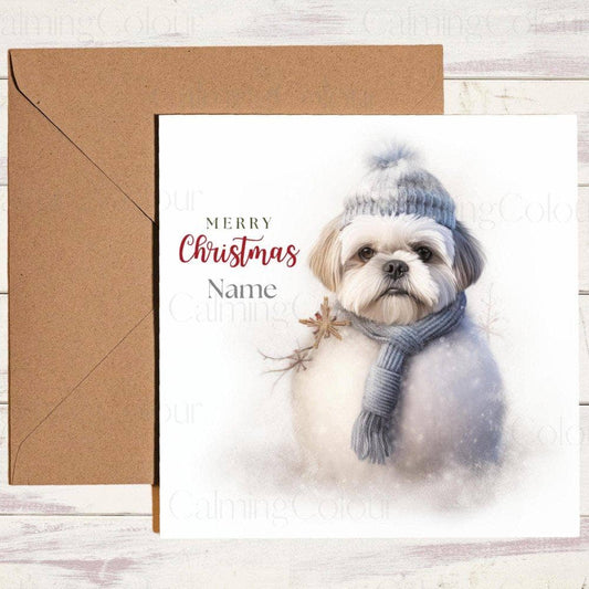 Personalised Shih Tzu as a SnowDog | Christmas Card | Calming Colour