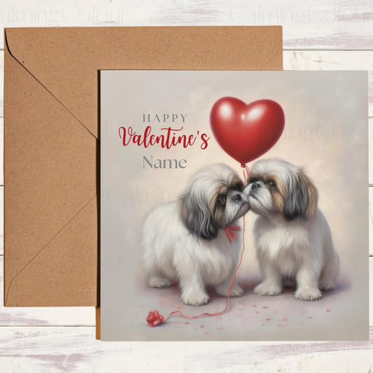 Personalised Shih Tzu with Red Balloon | Valentine's Card | Calming Colour