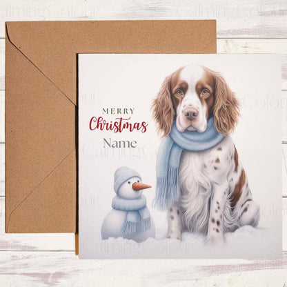 Personalised Springer Spaniel Mini Snowman Christmas Card