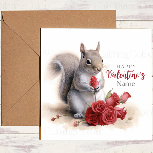 Personalised Squirrel with Red Roses | Valentine's Card | With Love | Valentine's Day (Personalised)