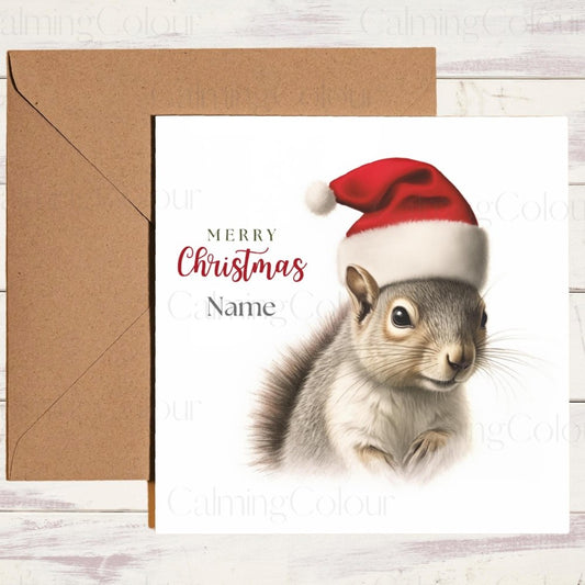 Personalised Squirrel with Red Santa Hat | Christmas Card | Christmas Card (Personalised)