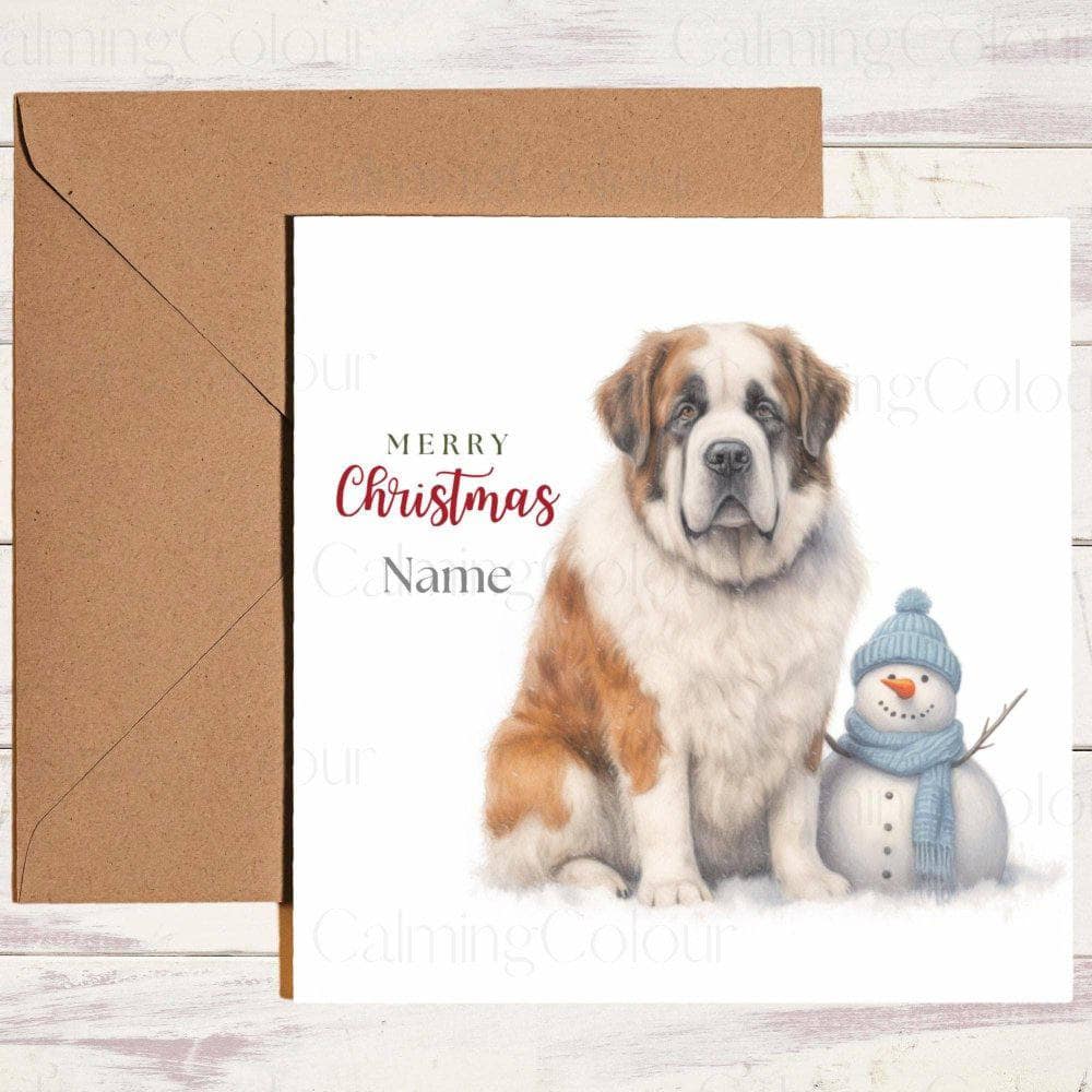 Personalised St. Bernard with a Mini Snowman | Christmas Card | Christmas Card (Personalised)