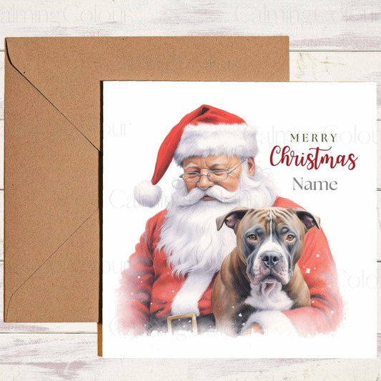 Personalised Staffordshire Bull Terrier and Santa | Christmas card | Christmas Card (Personalised)