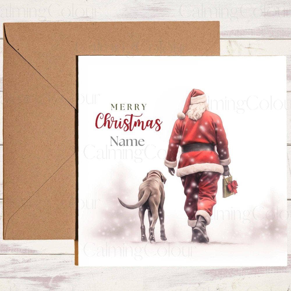 Personalised Weimaraner walking with Santa | Christmas Card | Calming Colour