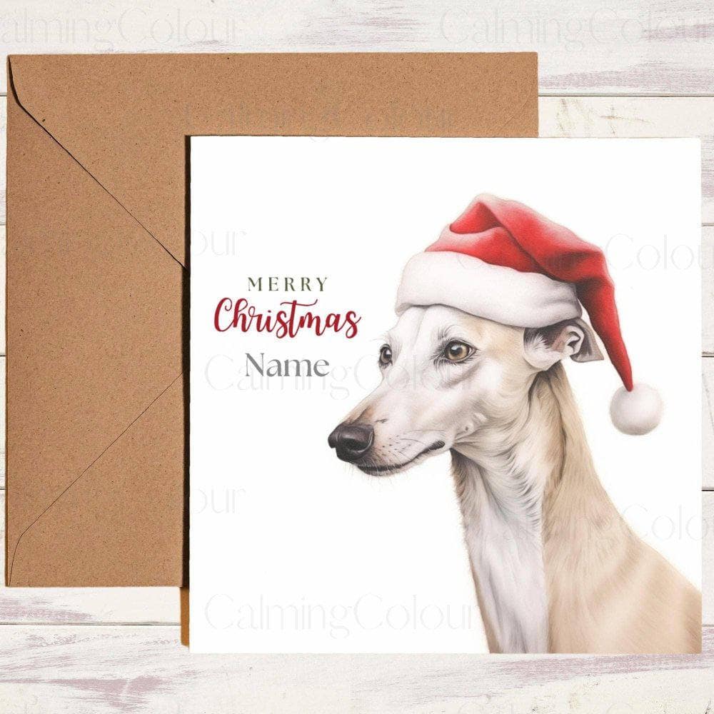 Personalised Whippet wearing Red Santa Hat | Christmas Card | Christmas Card (Personalised)