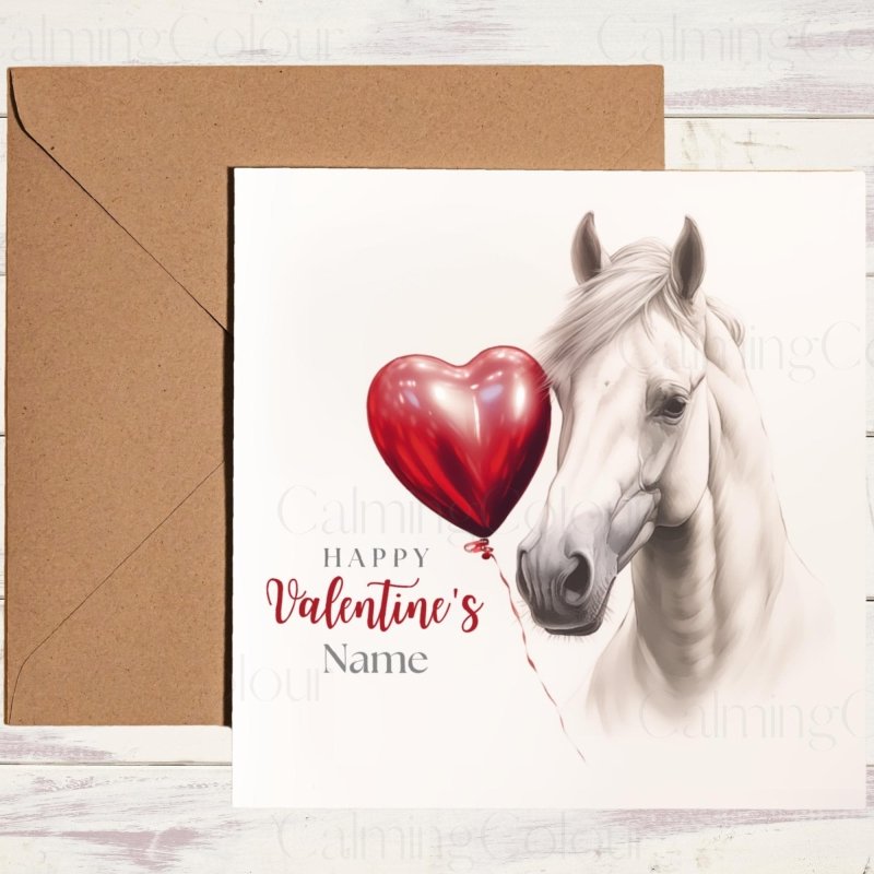Personalised White Horse with Heart | Valentine's Card | Valentine's Day (Personalised)