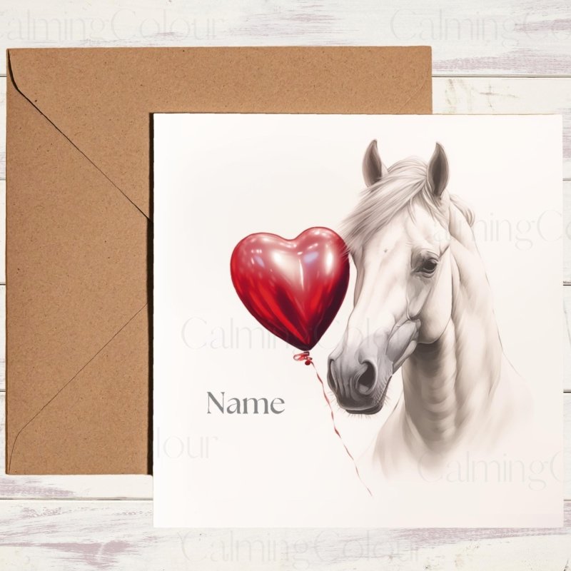 Personalised White Horse with Heart | Valentine's Card | Valentine's Day (Personalised)