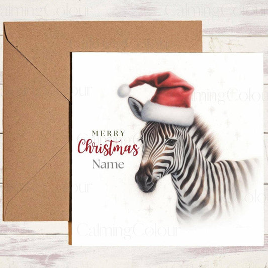 Personalised Zebra wearing Red Santa Hat | Christmas Card | Christmas Card (Personalised)